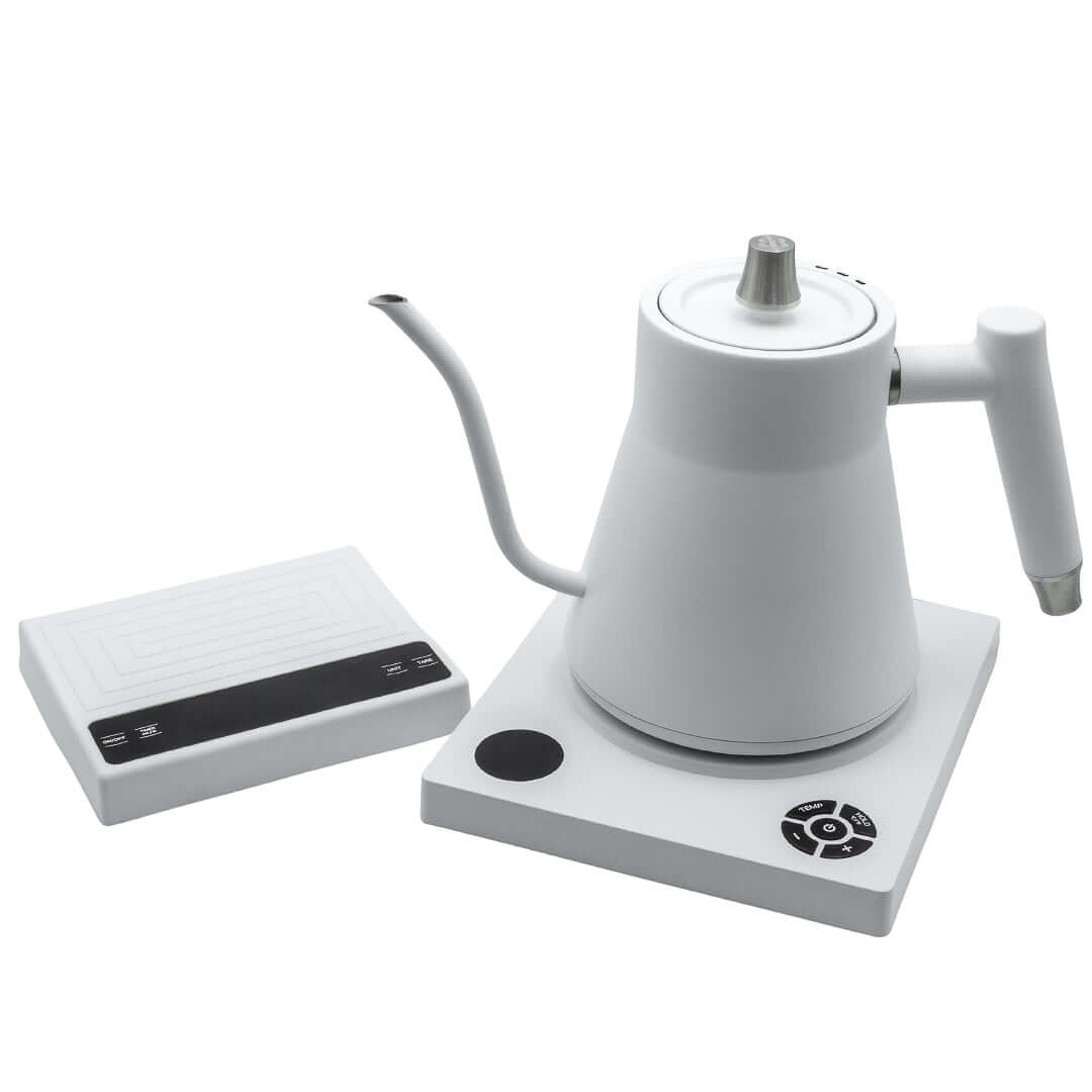 artisan barista kettle and scale bundle white