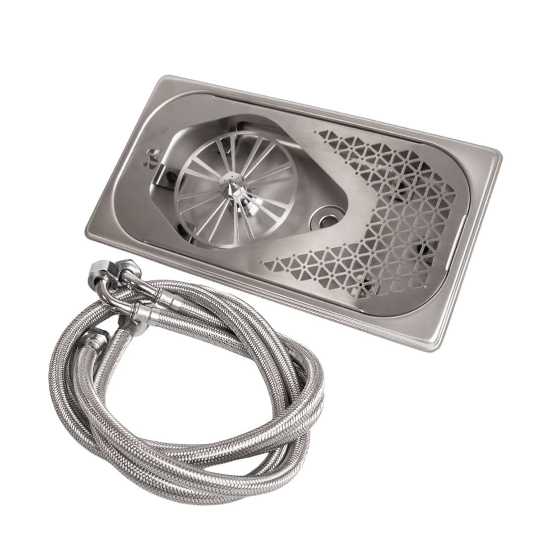artisan barista large stainless steel jug rinser front view