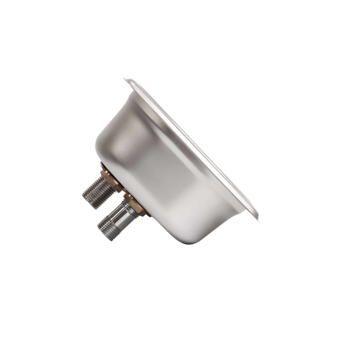 artisan barista small stainless steel jug rinser side view