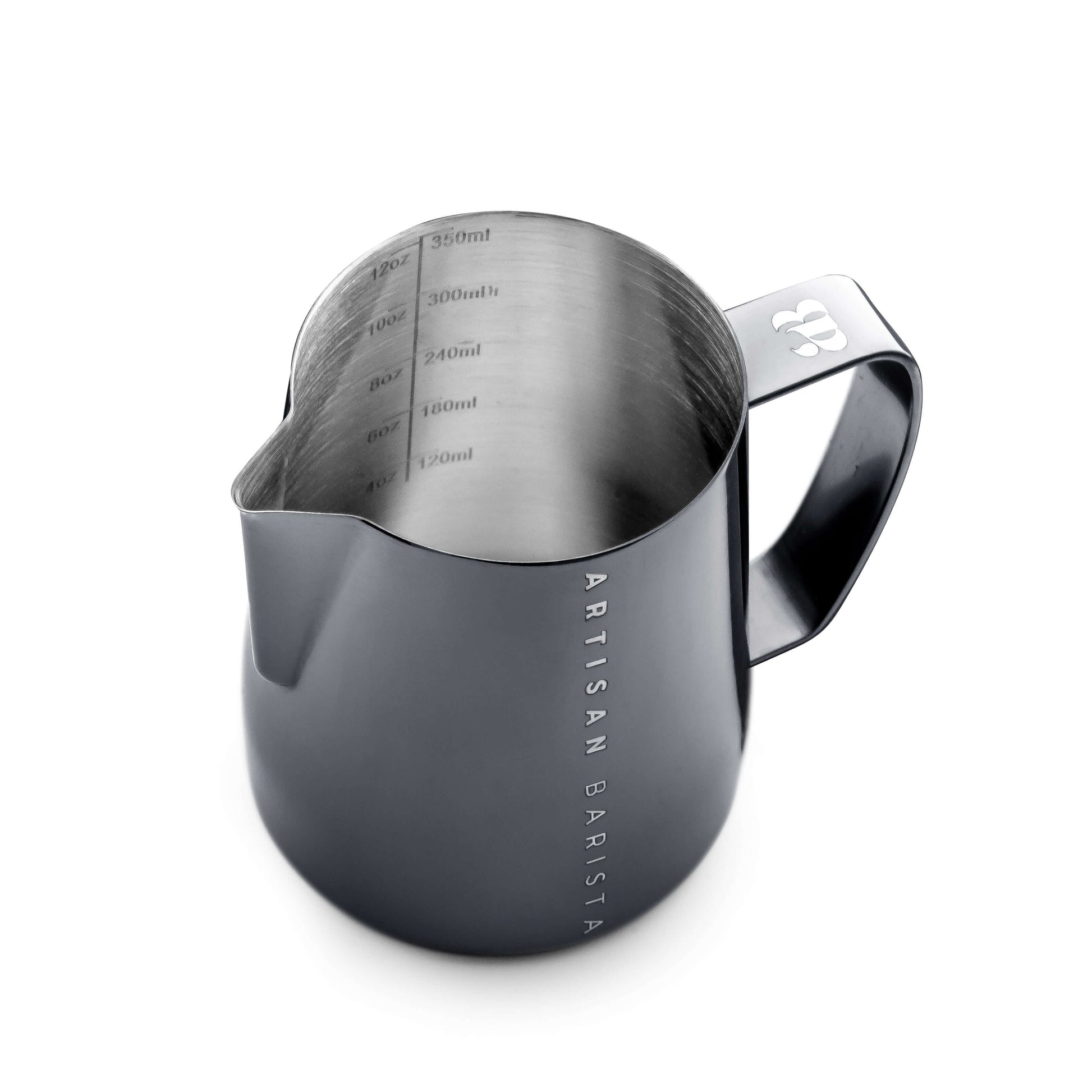 Artisan Barista Black 350ml jug (top view)